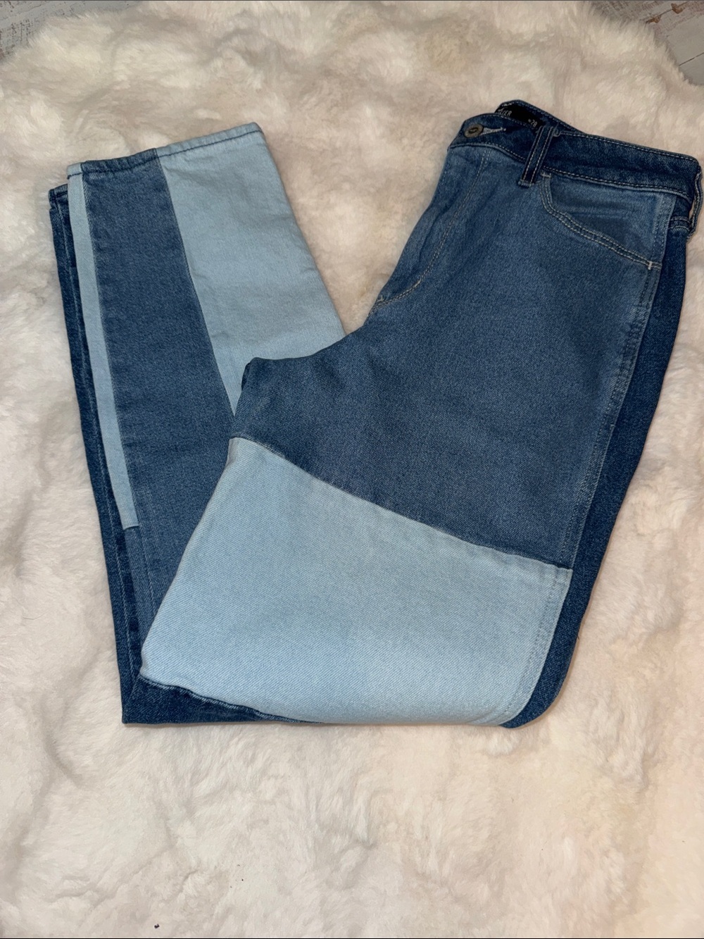 Hollister Two-Tone Patchwork Denim Shorts in Multiple Blues